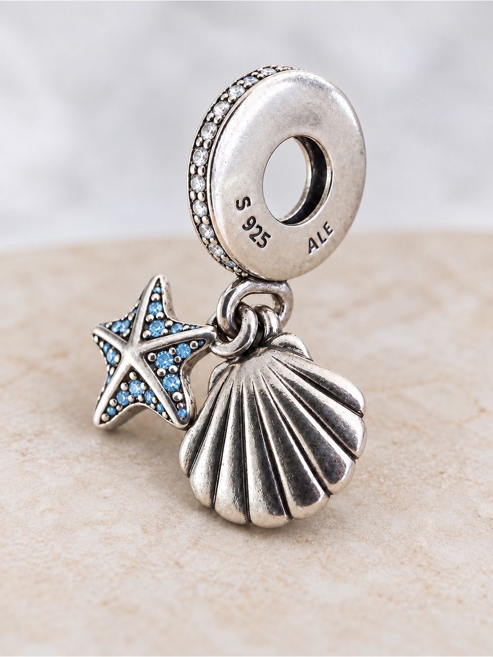 Pandora Retired Tropical Starfish Sea Shell Dangle Charm Sterling Silver 925